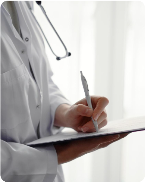 Doctor writing medical notes on a clipboard, reviewing patient records for malpractice cases Doctor writing medical notes on a clipboard, reviewing patient records for malpractice cases